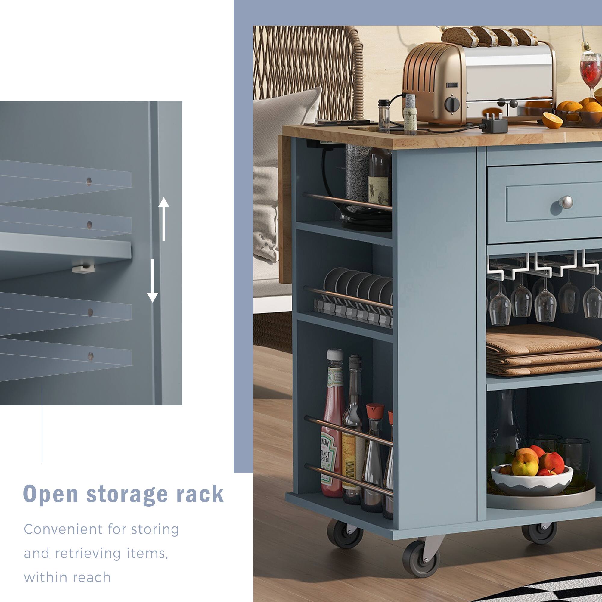 Open storage rack  
Convenient for storing and retrieving items, within reach