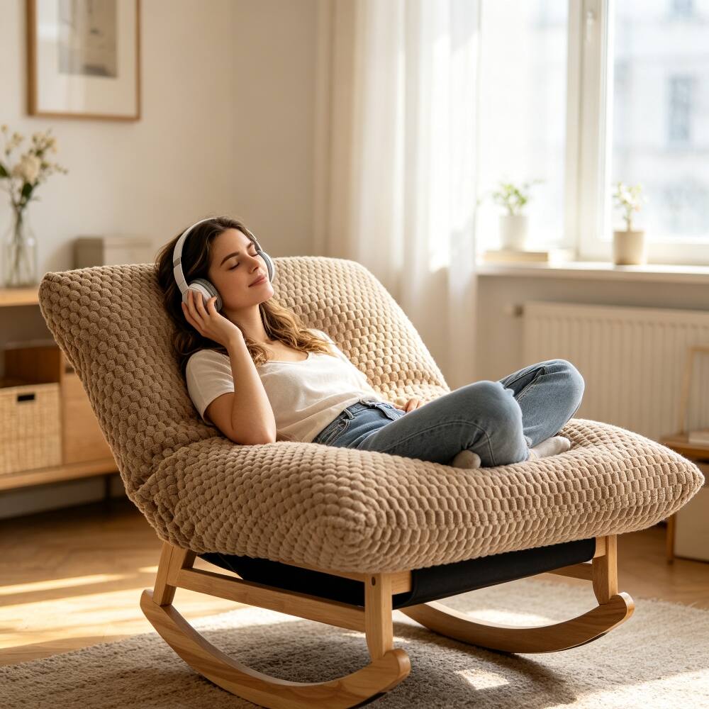 Front. Loheer - Loheer Bean Bag Rocking Chair Adult Corduroy Lazy Sofa Khaki - Khaki.