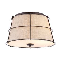 Jonathan Y - Silas 14" 2-Light Rustic Farmhouse Iron LED Flush Mount, Oil Rubbed Bronze - Light Brown/Oil Rubbed Bronze
