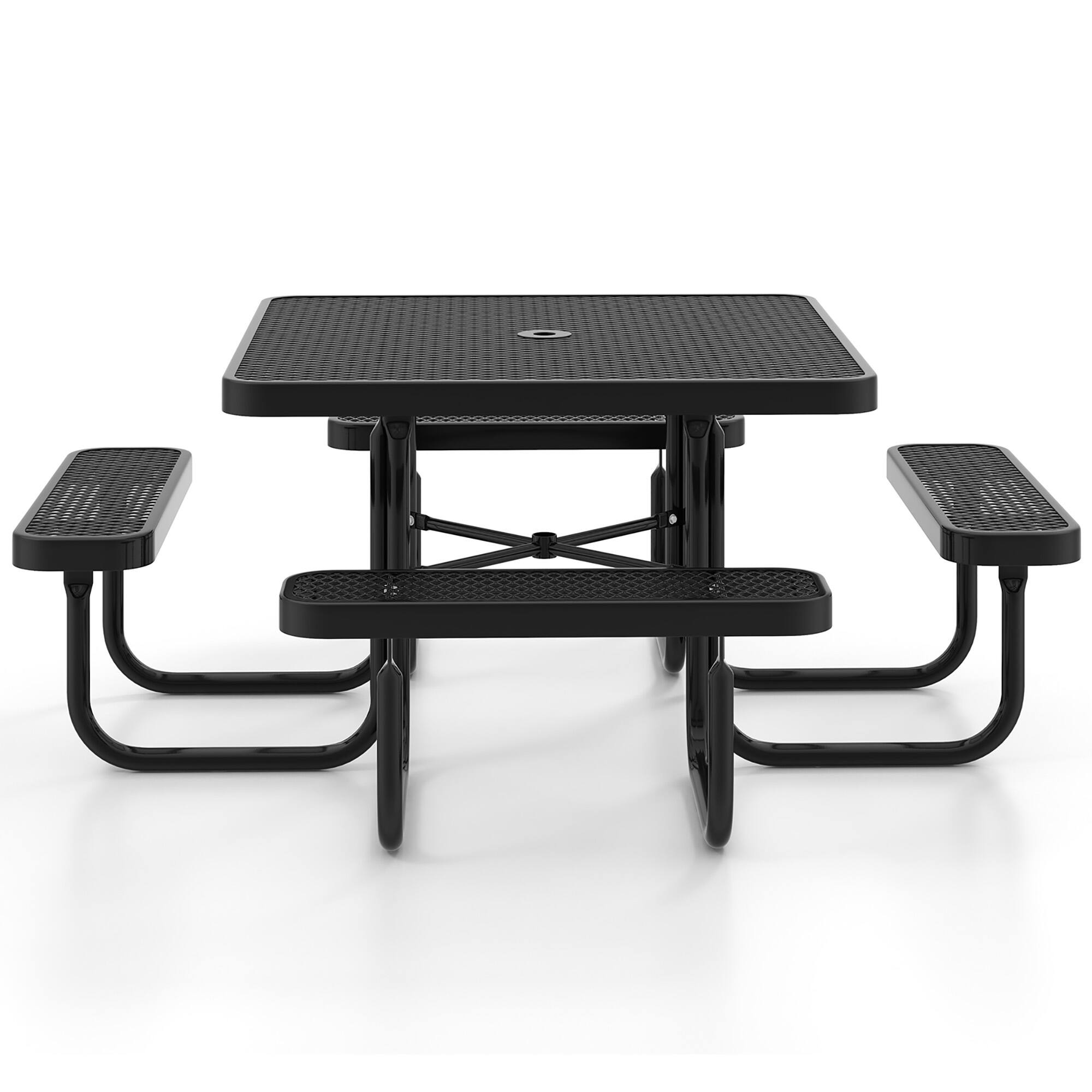 Alt View 9. Gymax - Gymax 46'' Coated Steel Camping Table w/ Seats Heavy Duty Picnic Table & Bench for 8 - Black.