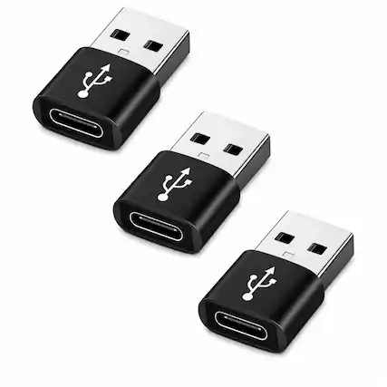 Front. Qixxronics - 3PCS USB to USB C Adapter, USB C Female to USB Male Adapter for MacBook, Notebook, Tablet, Airpod, Cell Phone, Car, Xbox - Black.