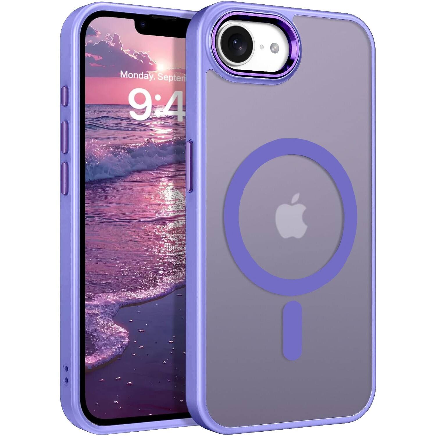 Equipd - Slim Case for iPhone 17e /iPhone 16e Translucent Matte Shockproof Anti-Fingerprint Magnetic Phone Case - Purple