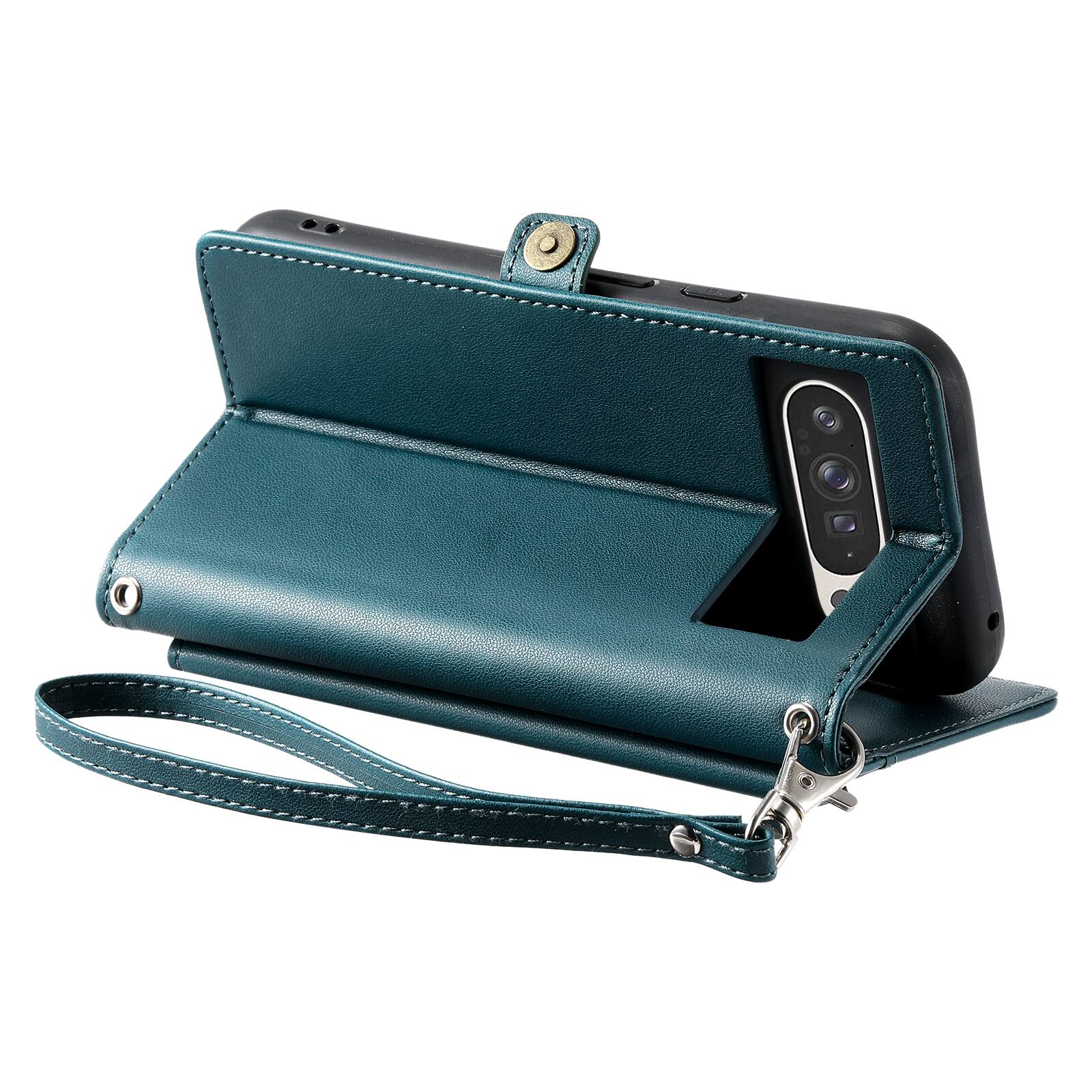 Alt View 5. Dteck - Foilo Wallet Case for Google Pixel 10 Pro XL,Shockproof Card Holder PU Leather Magnetic Snap Phone Cover with Lanyard - Green.
