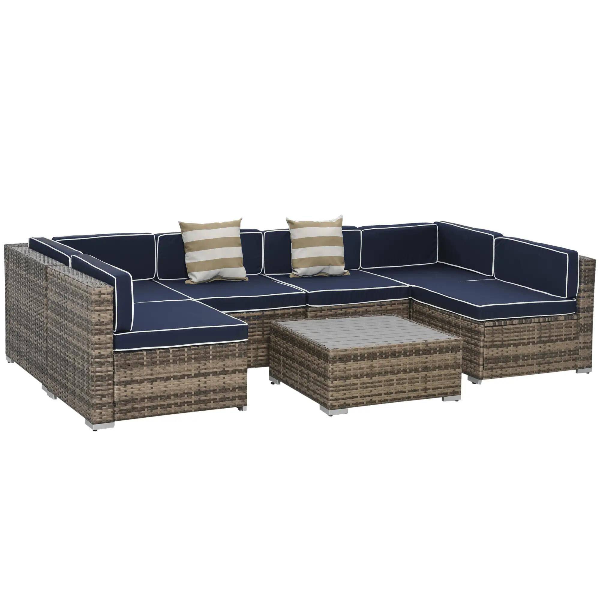 Resenkos - 7-Piece Rattan Sectional Set, Outdoor Sectional Furniture, PE Rattan - Brown