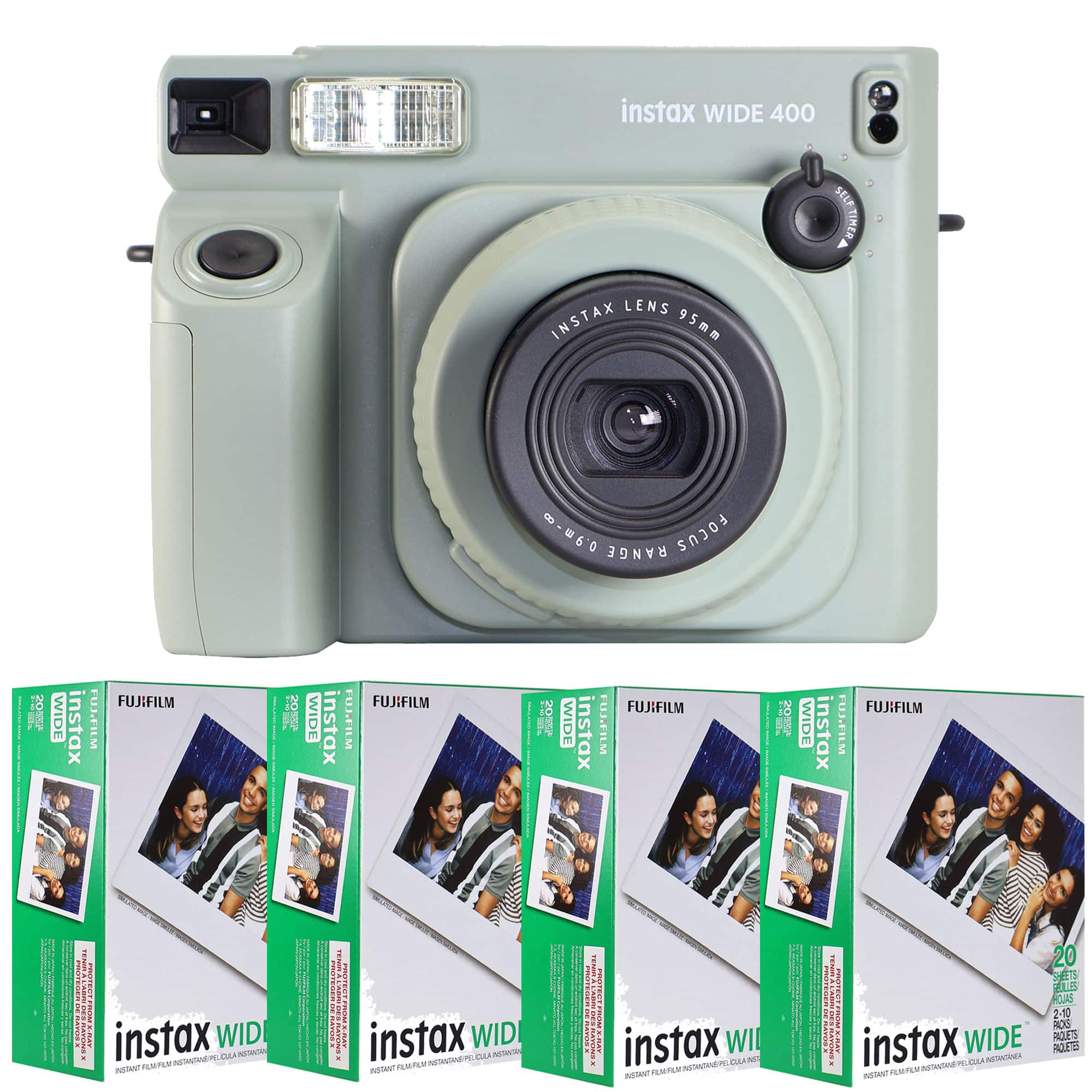 INSTAX WIDE 400 Instant Film Camera + 4x FUJIFILM INSTAX WIDE 2X10 Film - Gray