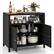 Alt View 6. Costway - Patio Rattan Storage Cabinet with Acacia Wood Countertop Open Shelf 2 Door Cabinet - Black + Natural.