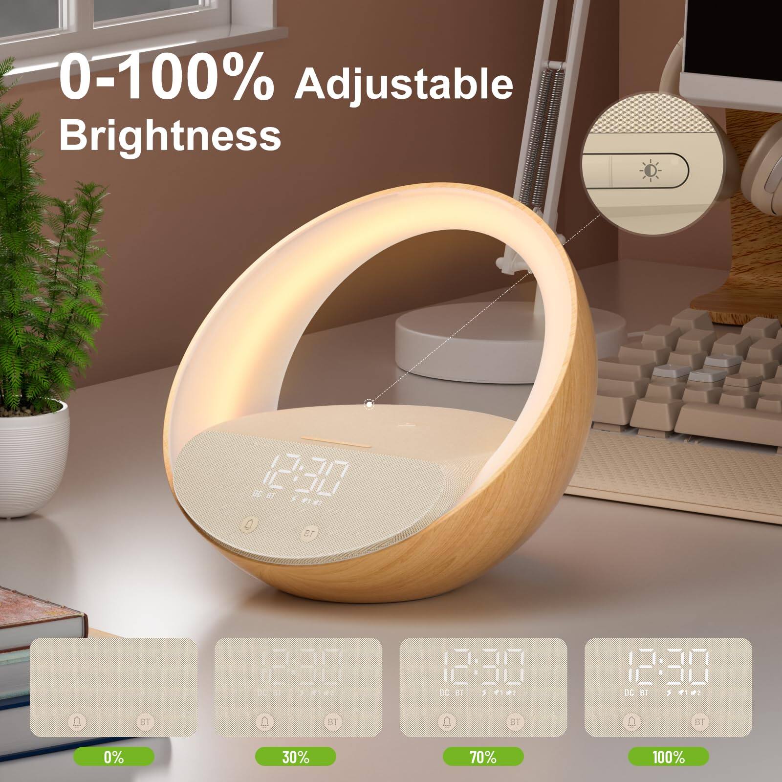 0-100% Adjustable Brightness

12:30
81 T i DCAST E
12:30 DC a7
12:30 CC B

1. BT BT BT BT
0% 30% 70% 100%