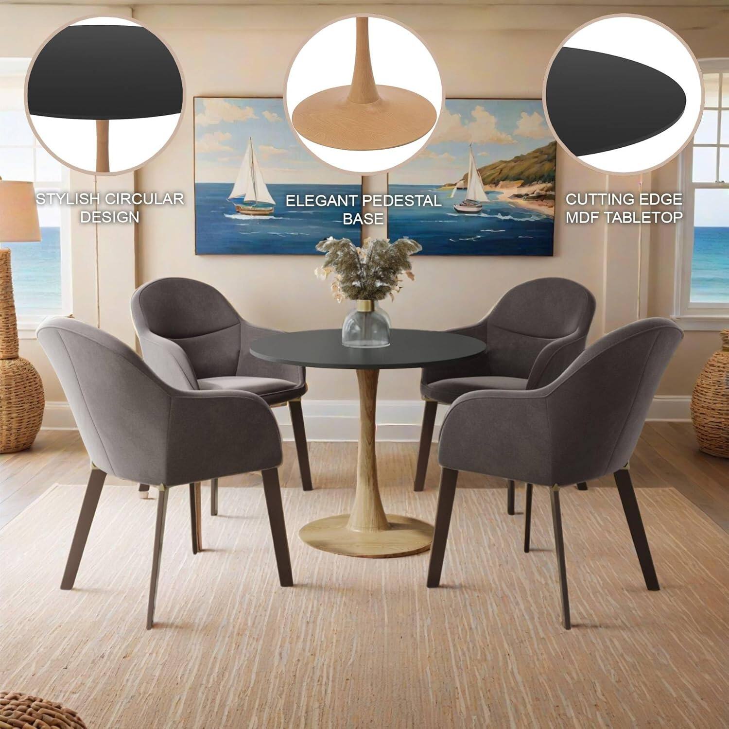 STYLISH CIRCULAR DESIGN  
ELEGANT PEDESTAL BASE  
CUTTING EDGE MDF TABLETOP