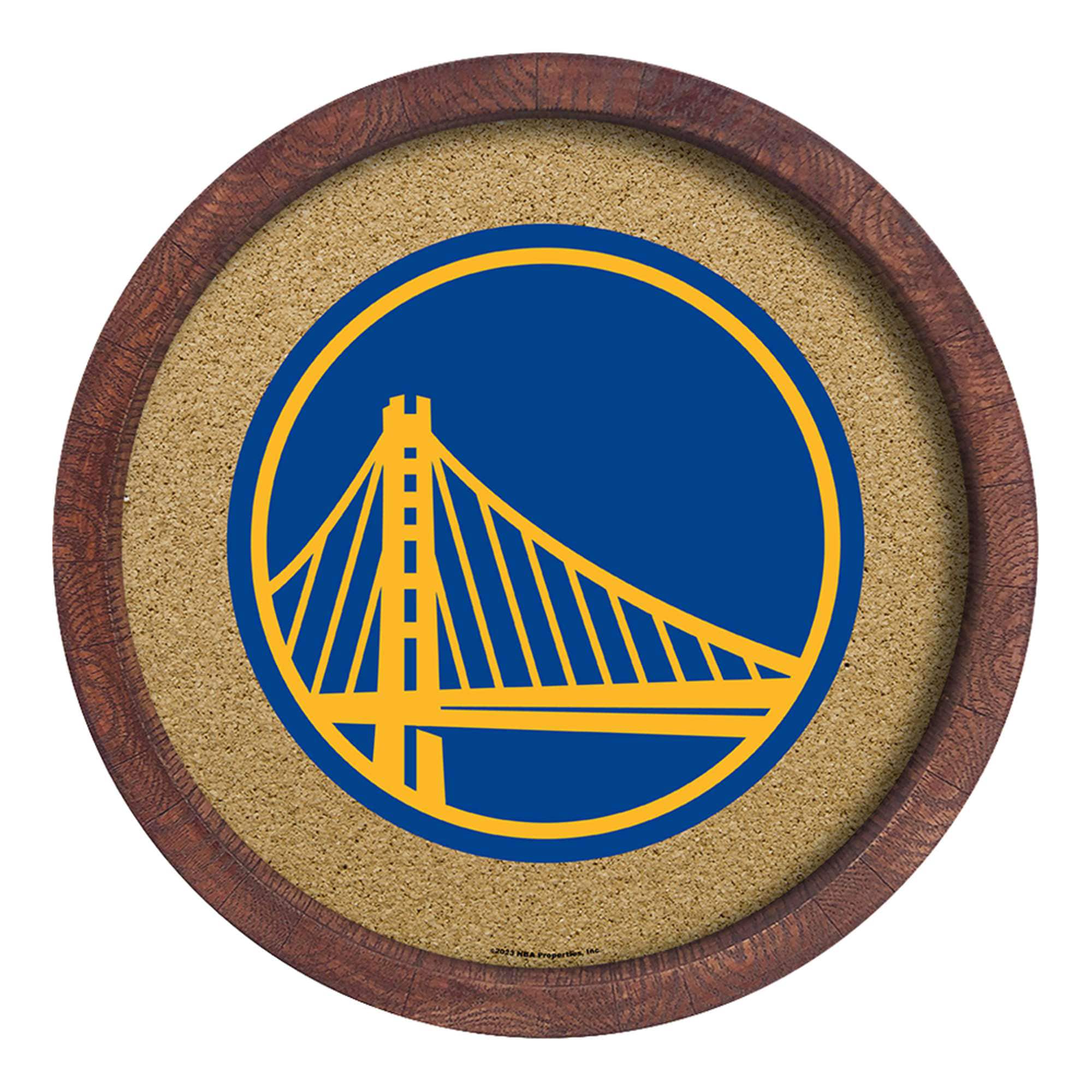 Golden State Warriors 20.25'' Round Faux Barrel Framed Cork Board