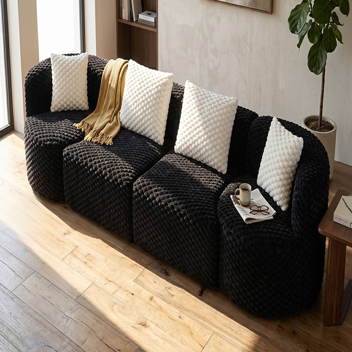 Ropilly Modular Sectional Sofa, Oversized 4 Seat Sofa in Black Bubble ...