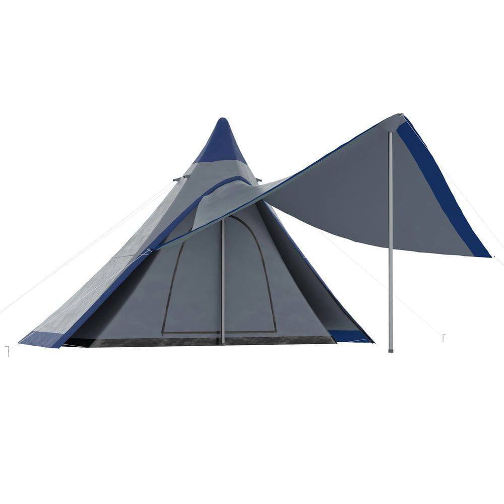 Back. Resenkos - 15.4'x15.4'x8.5' Waterproof Teepee Camping Tent, with Porch Area, Floor and Carry Bag, for Outdoor Hiking, Blue - Blue.