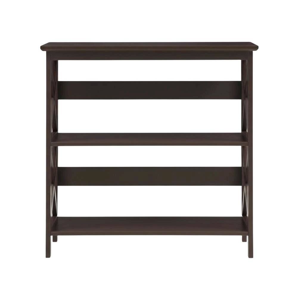 Angle. FurniFact - Wooden 3 Tier Bookcase with Sturdy Construction and Versatile Storage - Espresso.