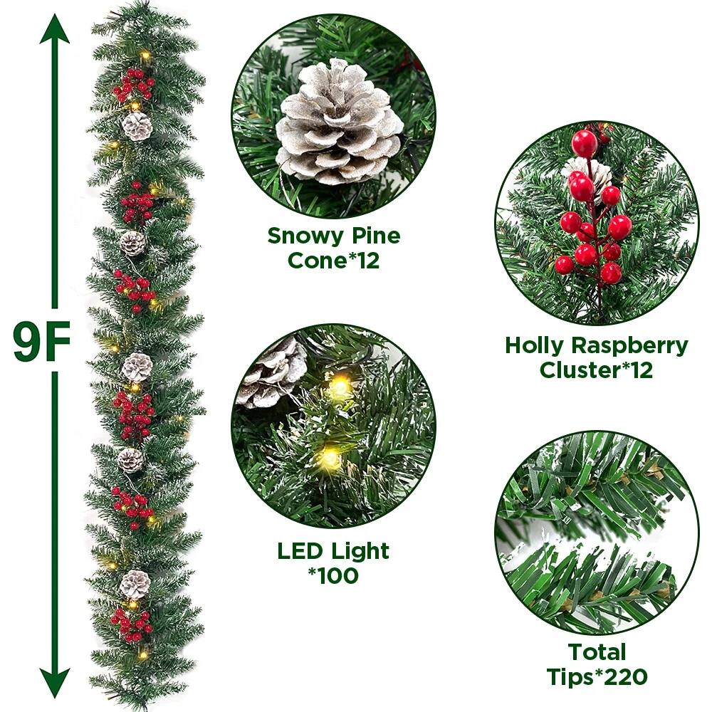 9F  
Snowy Pine Cone*12  
Holly Raspberry Cluster*12  
LED Light*100  
Total Tips*220