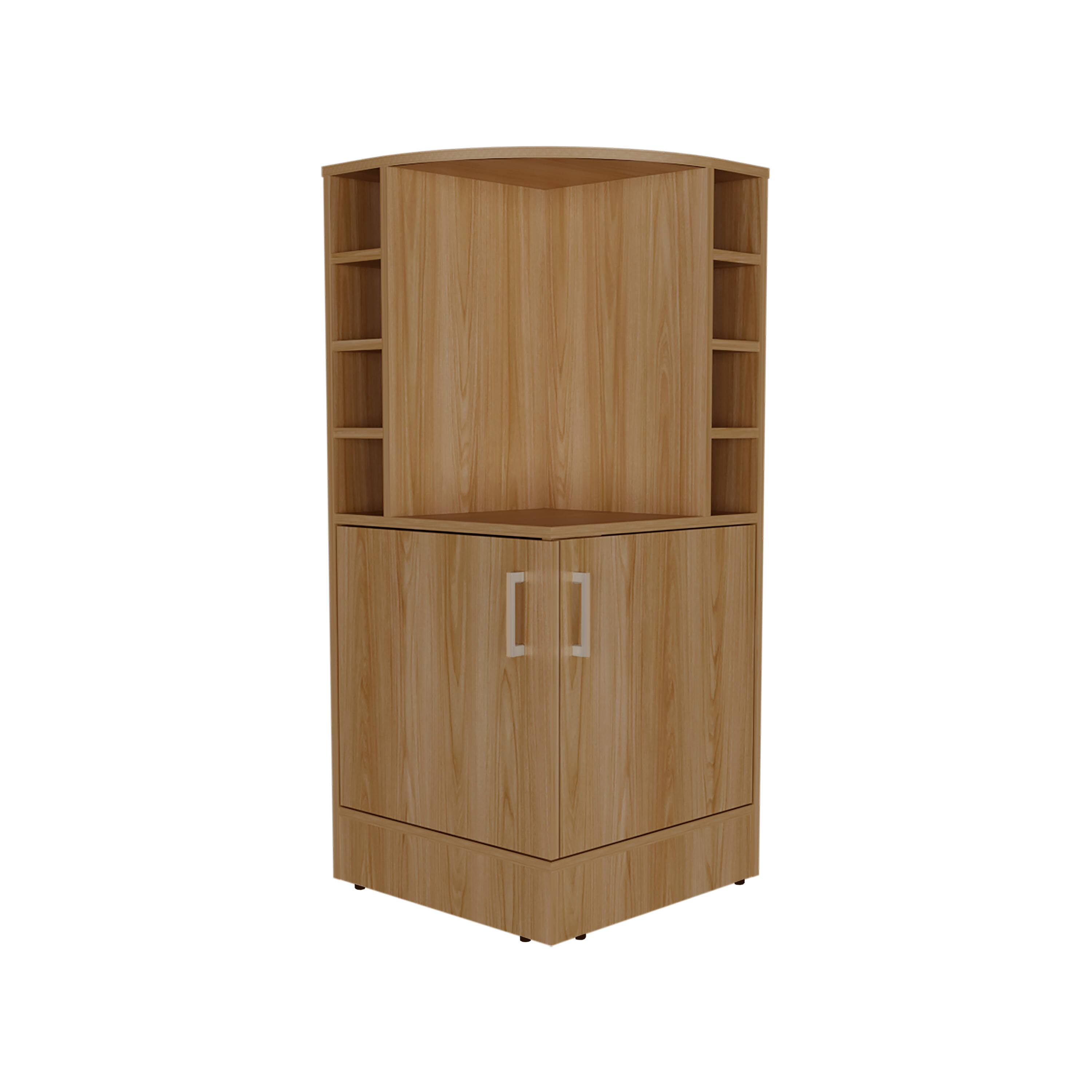 Alt View 2. TuHome - Jakes Tall Corner Bar Cabinet with Eight Wine Bottle Cubbies and Double Door Cabinet, Living Room, Liquor Cabinet. - Natural Oak.