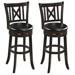 Gymax - Set of 2 Bar Stools 30'' Swivel Bar Chairs w/ Footrest Hollowed Backrest - Brown
