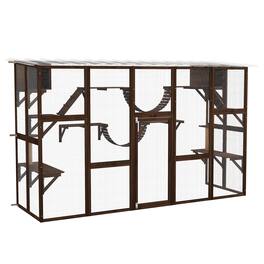 Pawhut - Catio Outdoor Window Enclosure, for Multiple Kitties, Wooden Frame, Shelves & Bridges, 118"x37.5"x74"