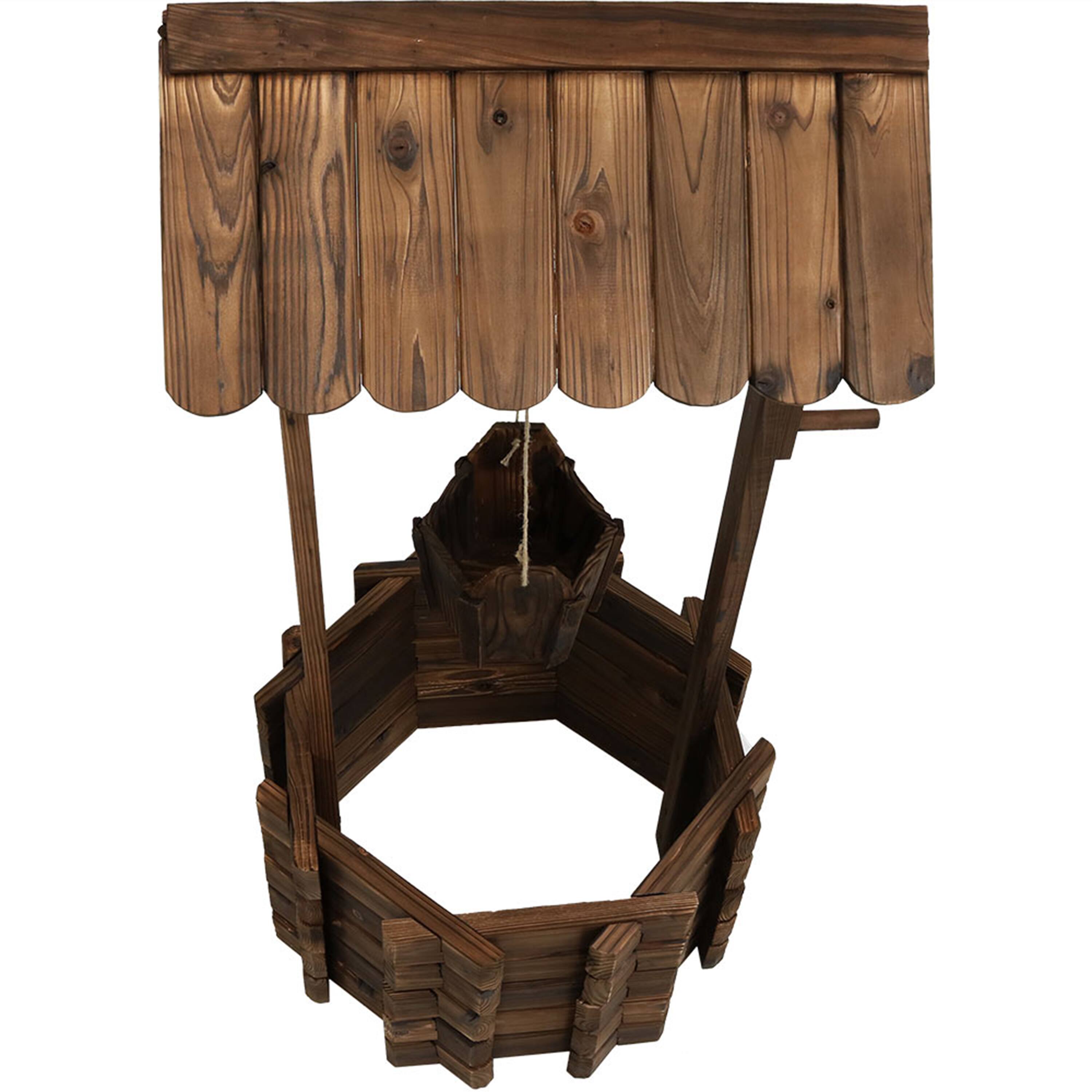 Alt View 7. Sunnydaze - 45 in 2-Tier Wooden Fir Wishing Well Hanging Garden Planter - Brown.