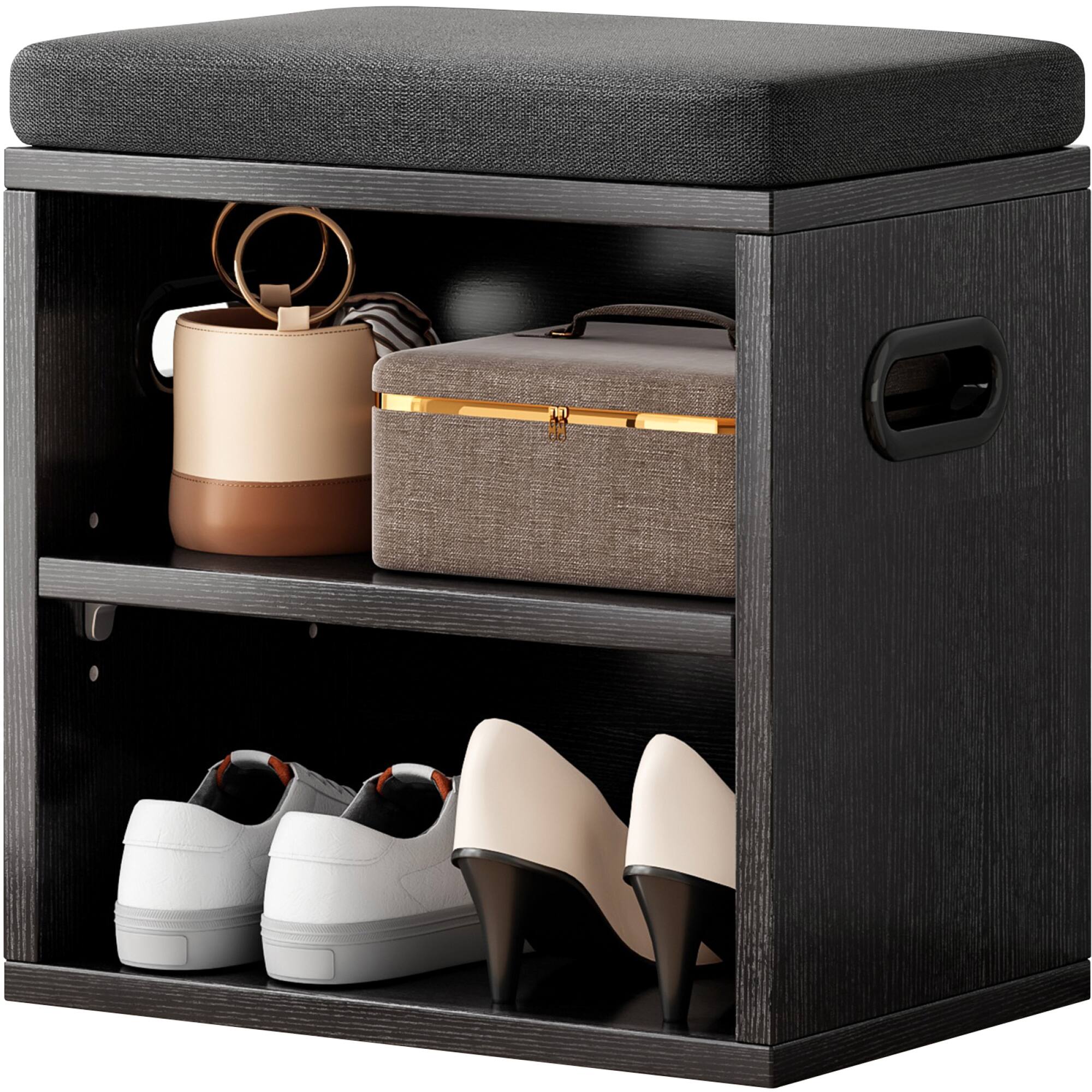 Alt View 6. GOODSILO - Compact Entryway Shoe Storage Bench with Removable Cushion for Seating and Organization - Black.