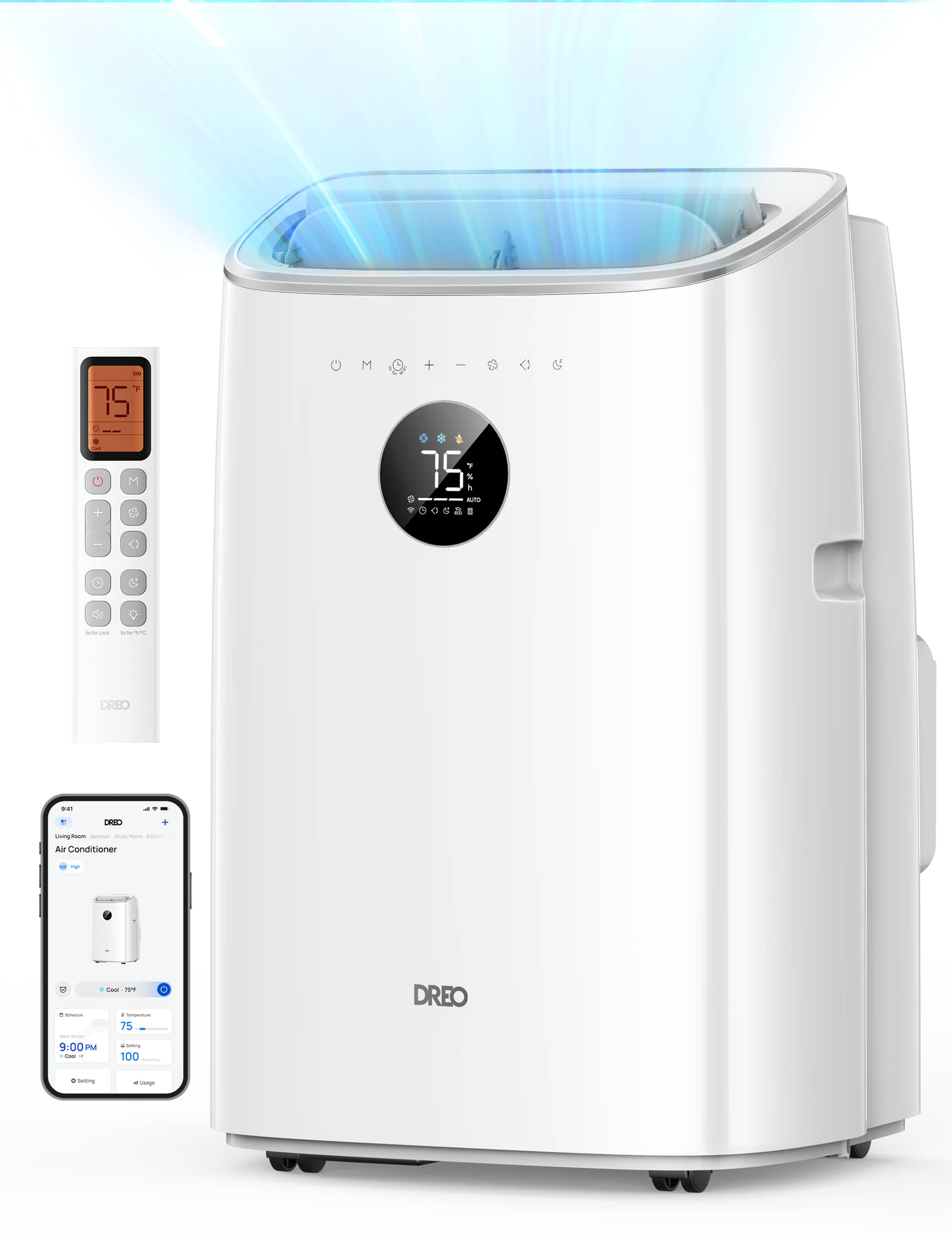 Dreo - 8,000 BTU 3-in-1 Smart Air Conditioner with Drainage-free Cooling - White