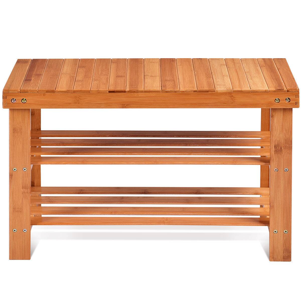 Alt View 18. Costway - 3 Tier Bamboo Shoe Rack Bench Storage Shelf Organizer Entryway Home Furni - Natural.