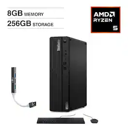Lenovo - ThinkCentre M75s Mini Desktop (AMD Ryzen 5 Pro 5650G, 8GB DDR4, 256GB SSD, AMD Radeon, No OS) w/USB Hub - Black