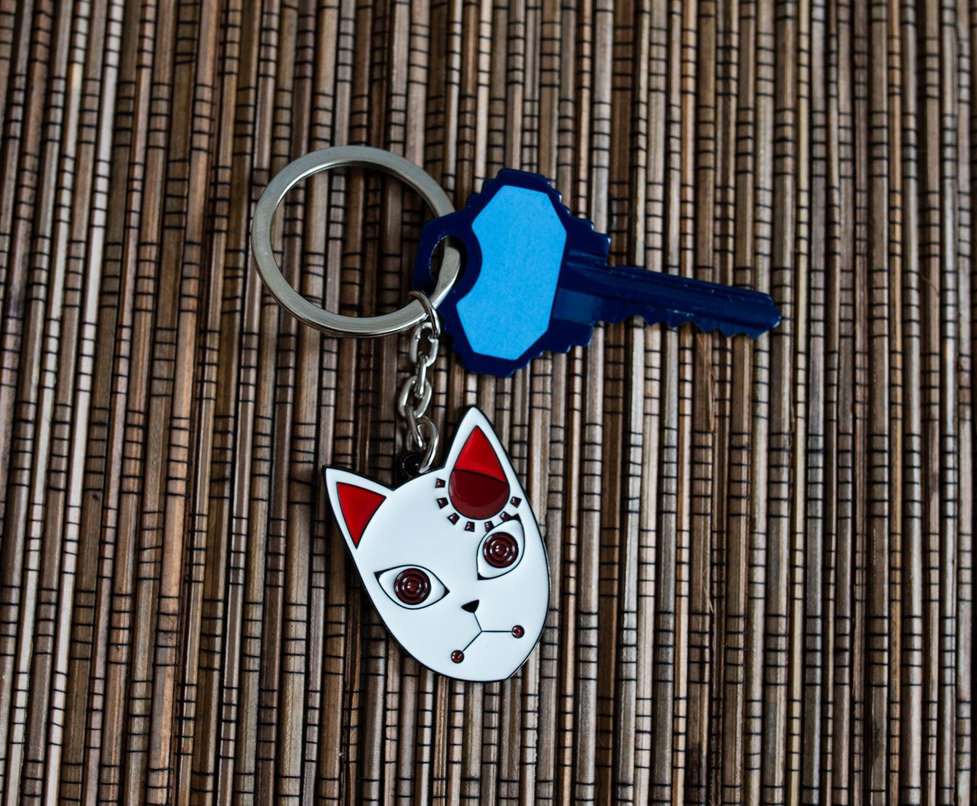 Alt View 4. Surreal Entertainment - Demon Slayer Tanjiro Kamado Fox Mask Enamel Pendant Keychain - White.