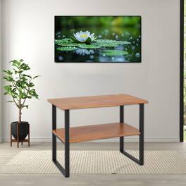Hivvago - 2-Layer Teak Wooden End Table for Living Room, Sofa, and Entryway - Natural + Black