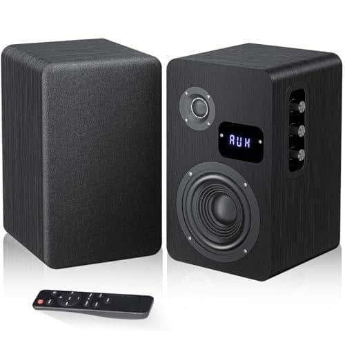 Pacoar Cade - White Bookshelf Speakers Pair Record Player Turntable Wired Optical/arc/rca/aux/bt Input Hifi Stereo Woofer Home Desktop - Black