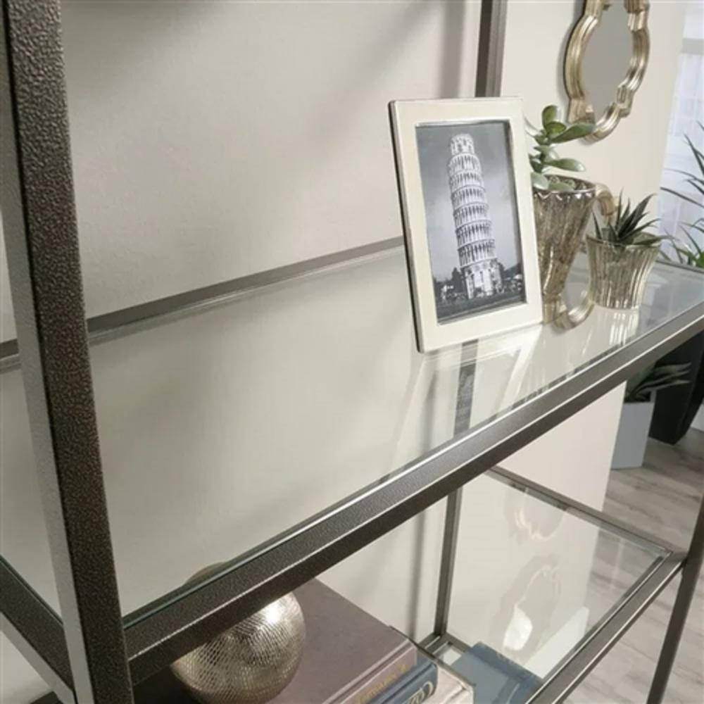 Back. Hivvago - Elegant Bronze Metal Display Rack Etagere Bookcase with 5 Glass Storage Shelves - Bronze.