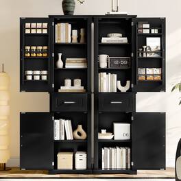 Boyel Living - Tall Storage Cabinet with Four Doors Adjustable Shelf Door Rack MDF Painted Finish - Black