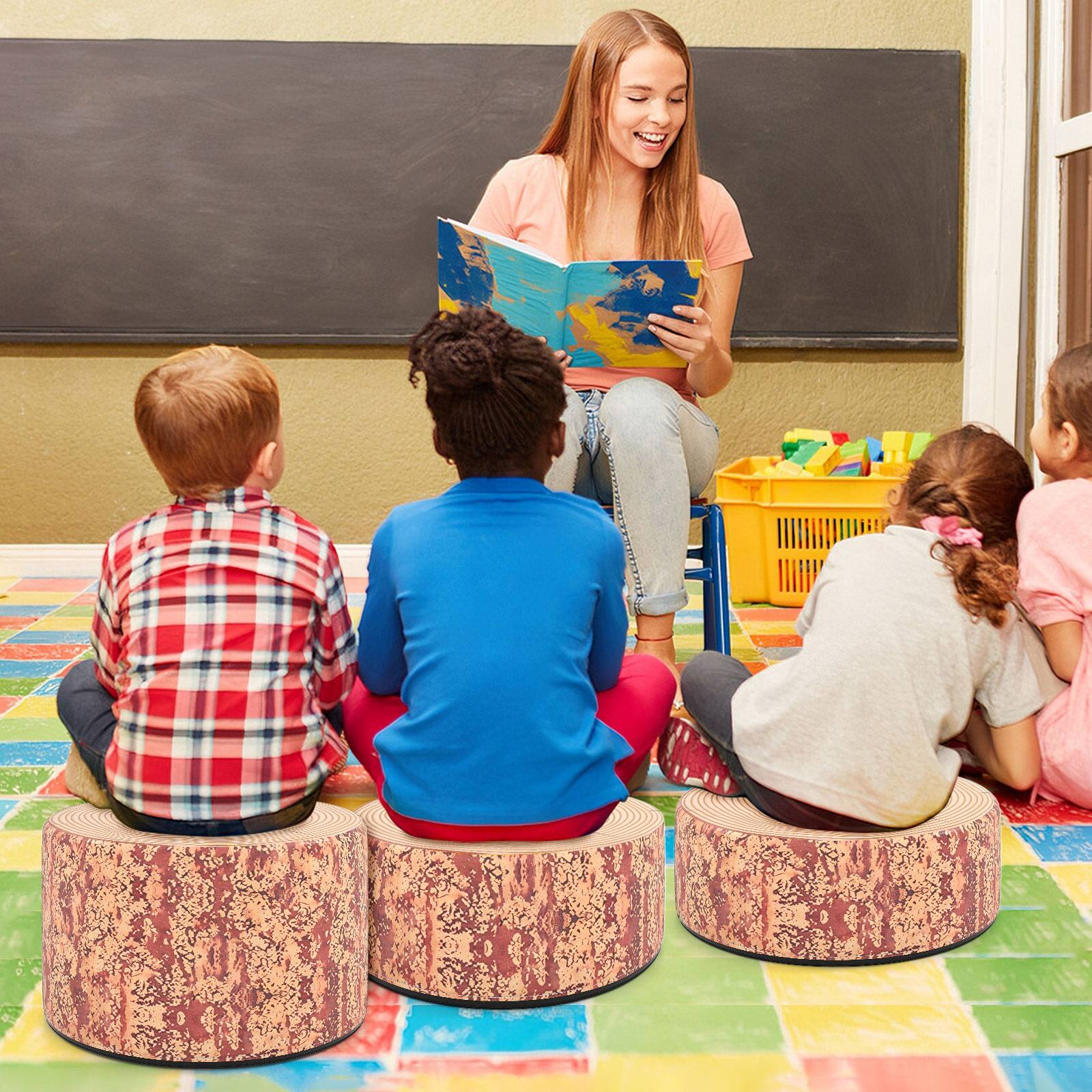 Alt View 1. Gymax - Gymax 3 PCS Tree Stump Stool Set w/Wood Printing Nature Decoration & Different Height Multicolor - Brown.