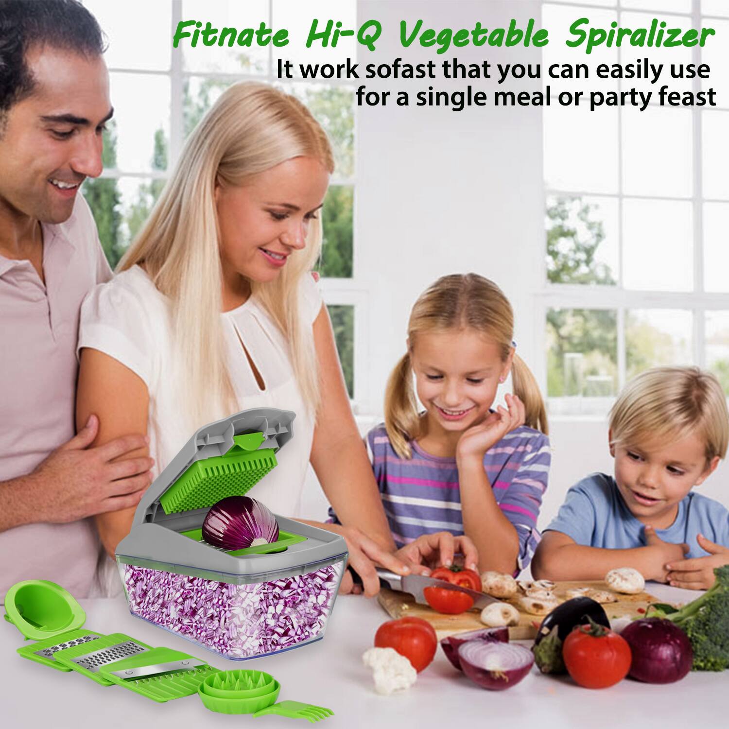 Fitnate Hi-Q Vegetable Spiralizer. It works fast that you can easily use for a single meal or party feast.