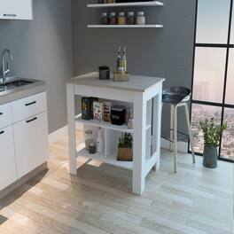 Loheer - Antibacterial Surface Kitchen Island with Three Concealed Shelves - Multicolor