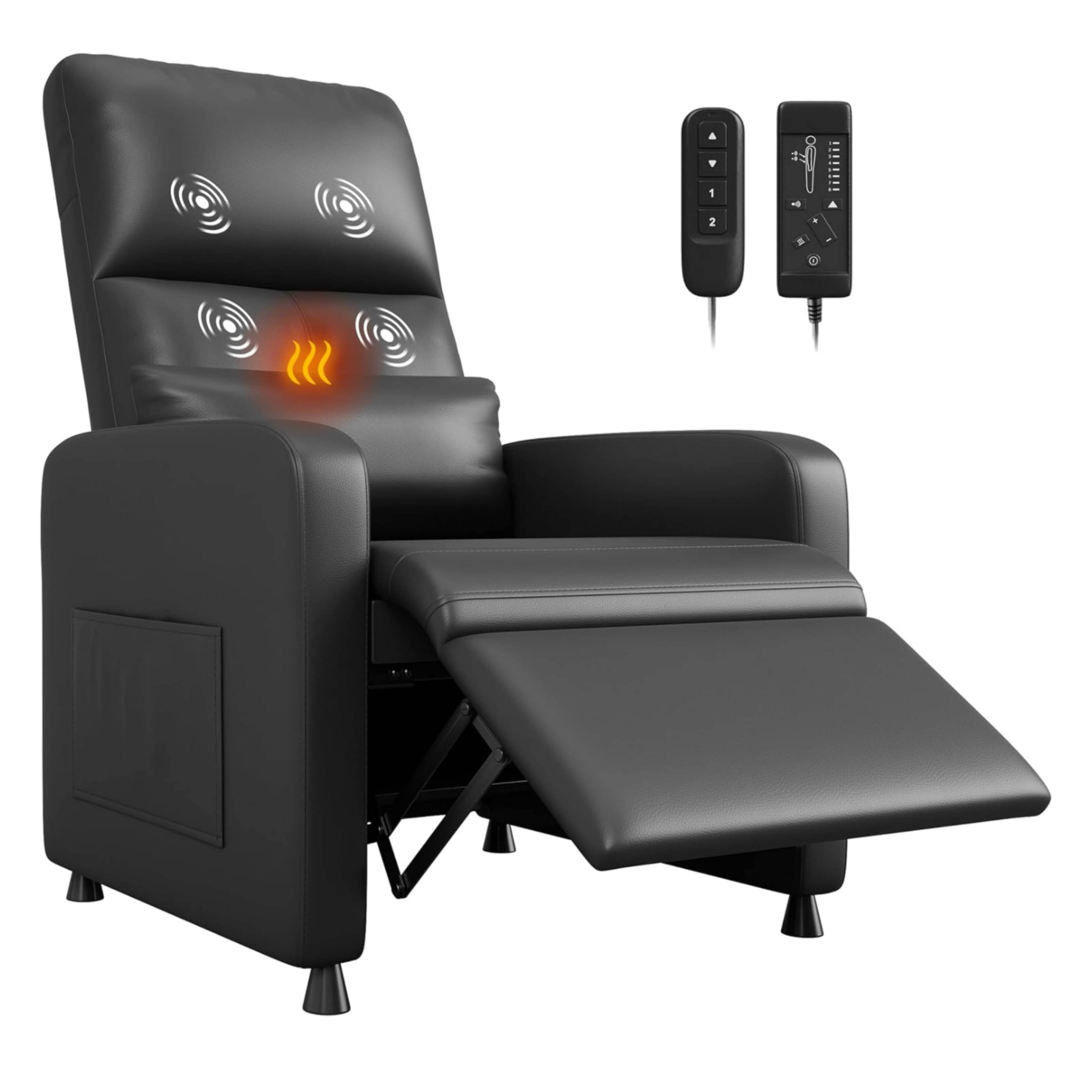 Front. Acekool - Adjustable Electric Power Recliner Chair, Single Sofa with Massage and Heat for Living Room, Black - Black.