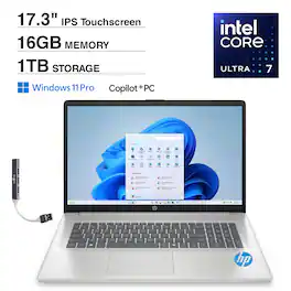 HP - 17 AI Powered Laptop 17.3" Touchscreen Display (Ultra 7-255U, 16GB DDR5, 1TB SSD, Backlit KB, WiFi 6, Win 11 Pro) - Natural Silver