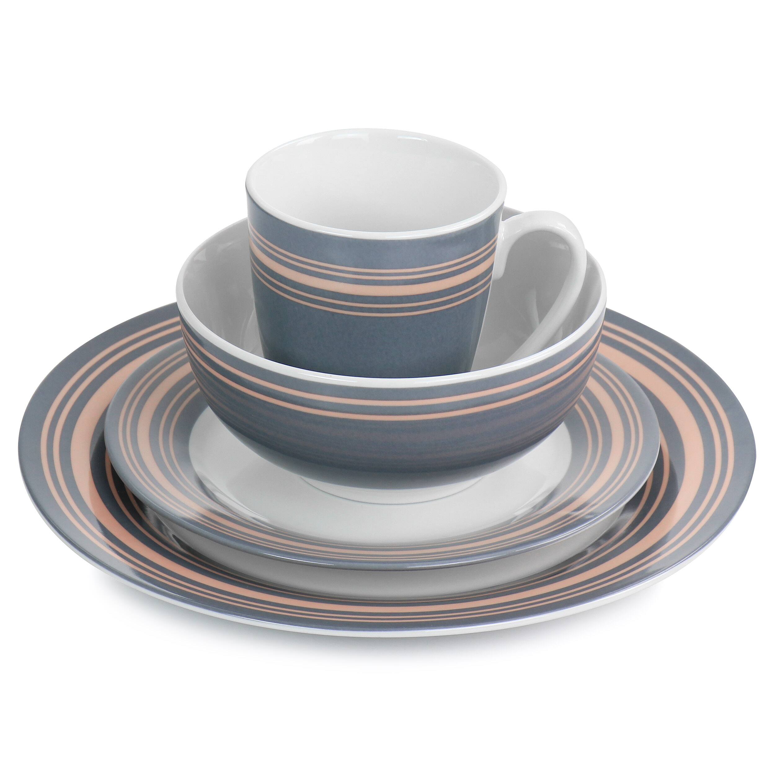 Alt View 1. Gibson - Gibson Home Silver Wind 16 Piece Fine Ceramic Dinnerware Set in Grey and Pink - Gray and Pink.