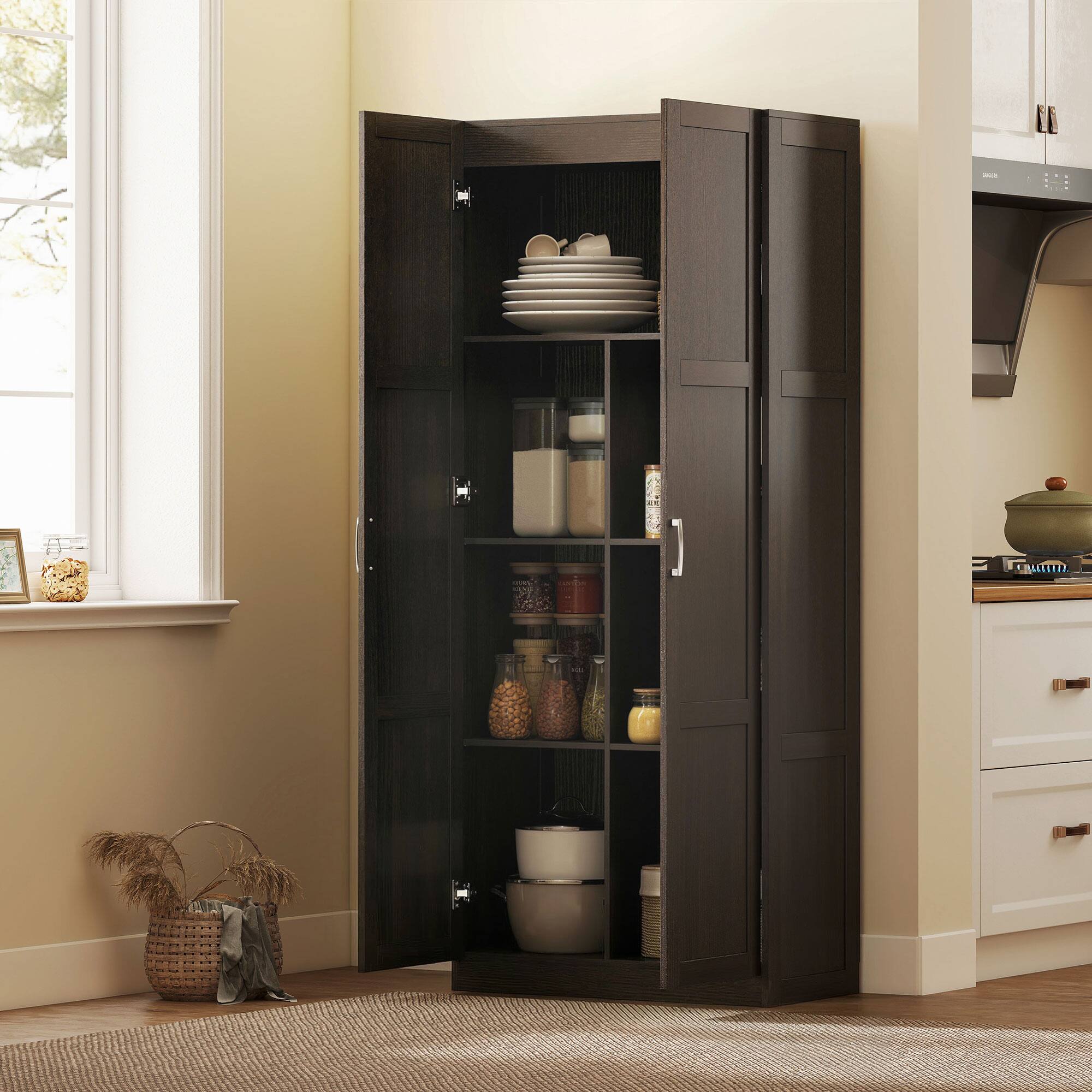 Alt View 8. Homcom - Pantry Cabinet, 71" Tall Kitchen Pantry Storage Cabinet with Soft-Close Hinges - Dark Brown.
