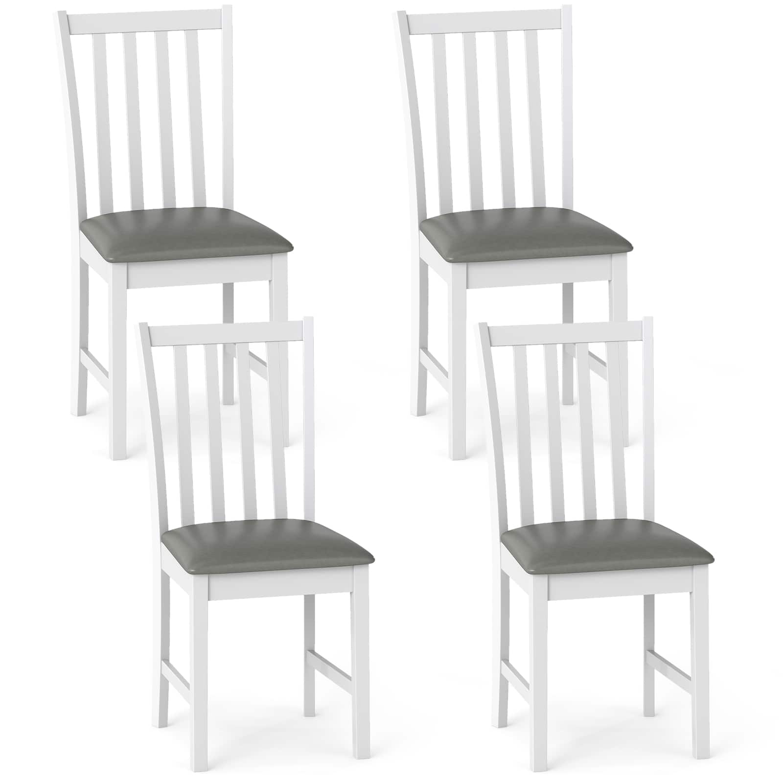 Gymax - Wooden Dining Chair Set of 4 w/Rubber Wood Frame & Padded Seat & Curved Back - White