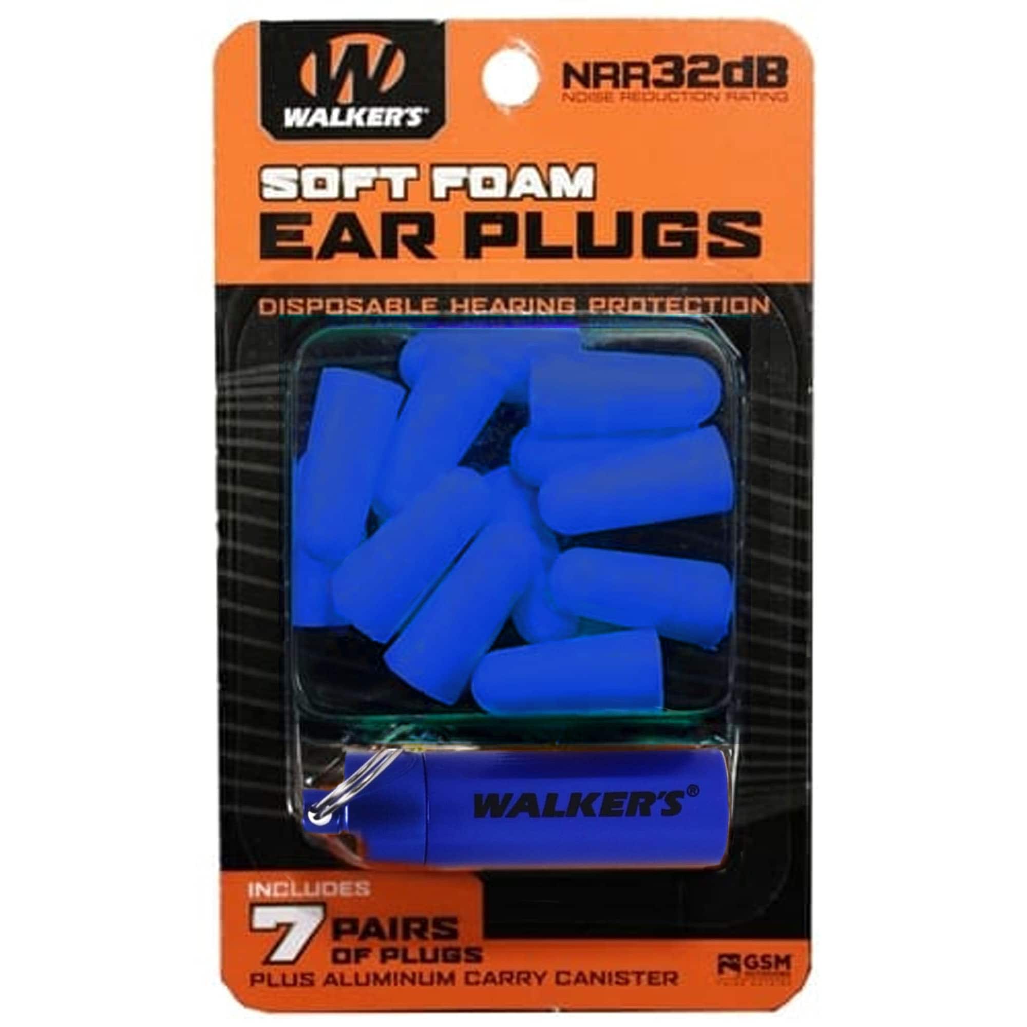 Walker’s - Walker's Soft Foam Ear Plugs with Aluminum Carrying Case, 7 Pairs - Blue/Blue
