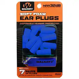 Walker’s - Walker's Soft Foam Ear Plugs with Aluminum Carrying Case, 7 Pairs - Blue/Blue