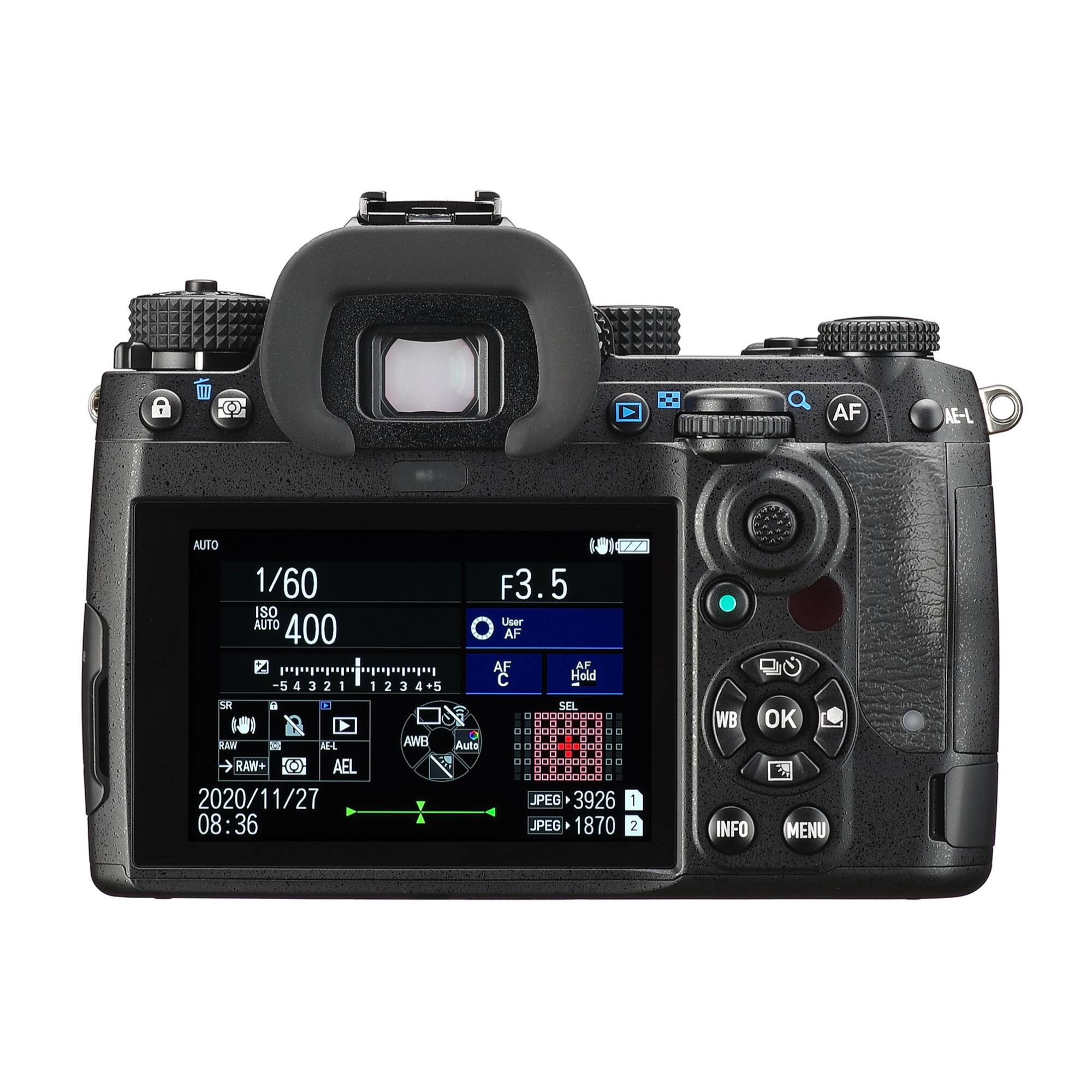 W AF AE-L AUTO 1/60 F3.5 ISO AUTO User 400 O AF AF AF C Hold 54321 5 2 3 2 1 1234+5 1 2 3 4 5 SR L SEL > O DODCOCOUO dadodado. RAM X AL-L EIWA Auts KdD 00D MXIOOOU RAW+ AEL - CEOODOOO 2020/11/27 JPEG 3926 08:36 JPEG 1870 I 2 WB OK INFO MENU

Corrected text from the image:

- W AF AE-L AUTO 1/60 F3.5 ISO AUTO User 400 O AF AF AF C Hold 54321 5 2 3 2 1 1234+5 1 2 3 4 5 SR L SEL > O DODCOCOUO dadodado. RAM X AL-L EIWA Auts KdD 00D MXIOOOU RAW+ AEL - CEOODOOO 2020/1
