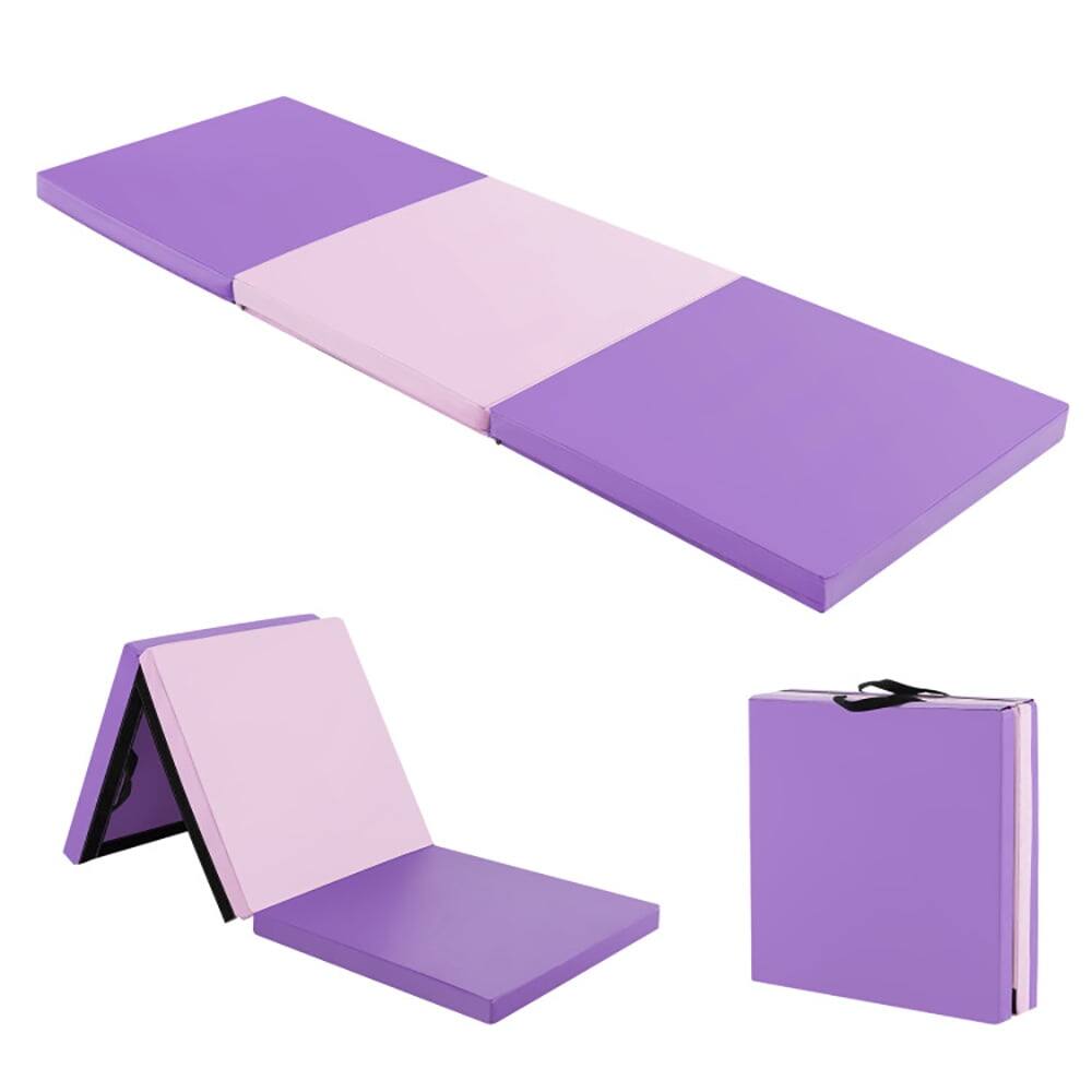 Alt View 1. Pefilos - 6 x 2 FT Tri-Fold Gym Mat with Handles and Removable Zippered Cover-Pink & Purple, Folding Thick Exercise with Carrying - Pink.