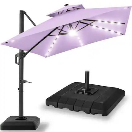 Front. Best Choice Products - Best Choice Products 10x10ft 2-Tier Square Outdoor Solar LED Cantilever Patio Umbrella w/ Base Included - Lavender - Lavender.