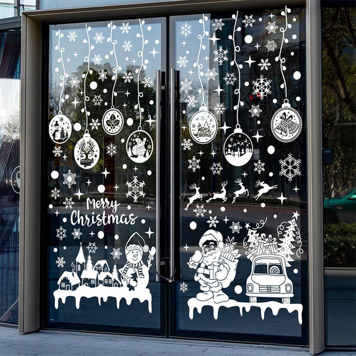 Auledio - Christmas Window Stickers 9 Sheets Snowman Snowflake Reindeer Window Stickers for Glass Window Decoration - White