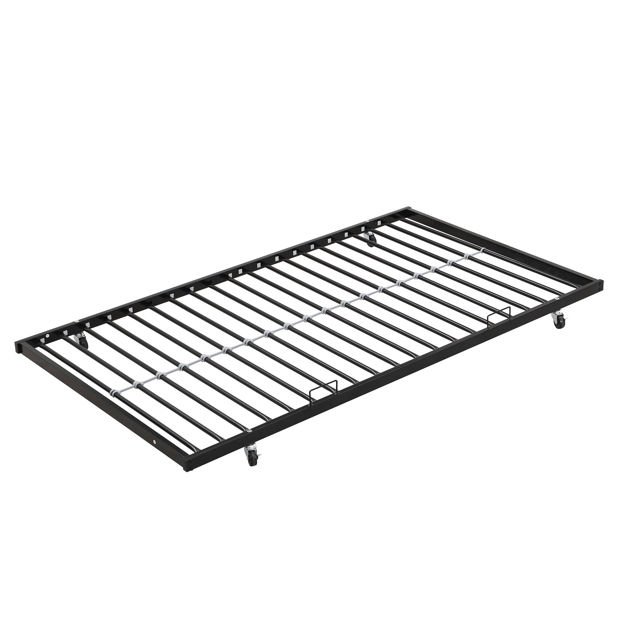 Alt View 4. Trinkets Crazed - Twin Over Full Metal Bunk Bed with Trundle, 2 Ladders and Full-Length Guardrail, No Box Spring Needed - Black.