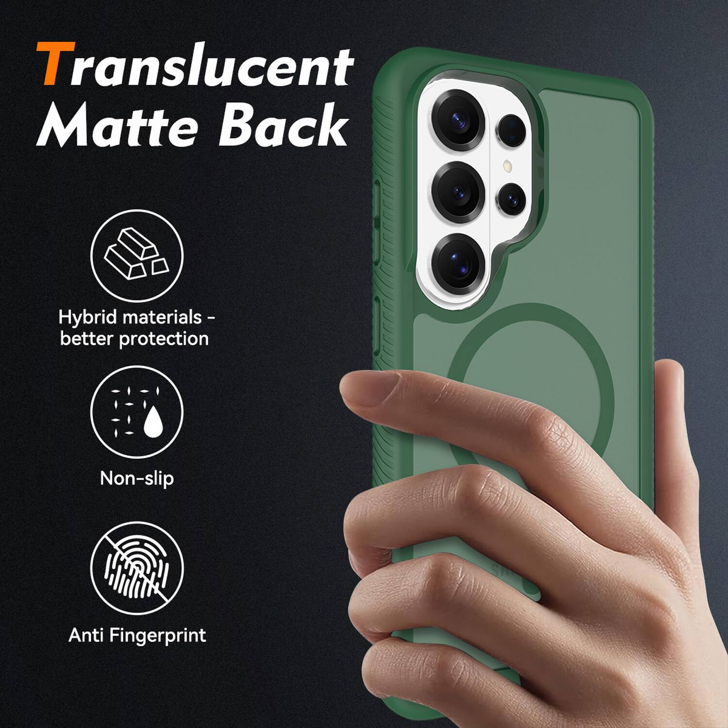 Translucent Matte Back

- Hybrid materials - better protection
- Non-slip
- Anti Fingerprint