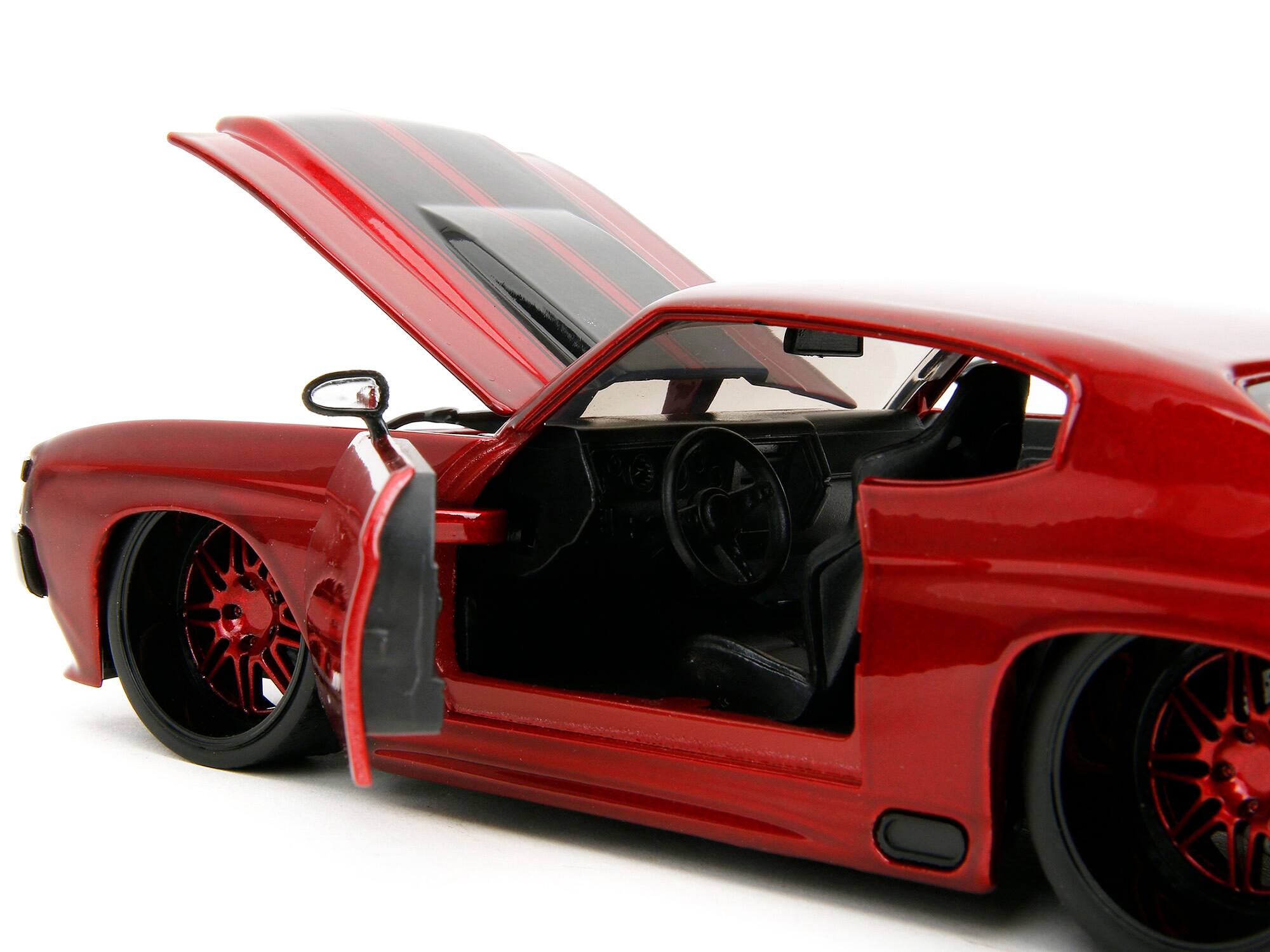 Left. Jada - 1971 Chevrolet Chevelle SS Red Metallic with Black Stripes "Pink Slips" Series 1/24 Diecast Model Car by Jada - Red Metallic With Black.