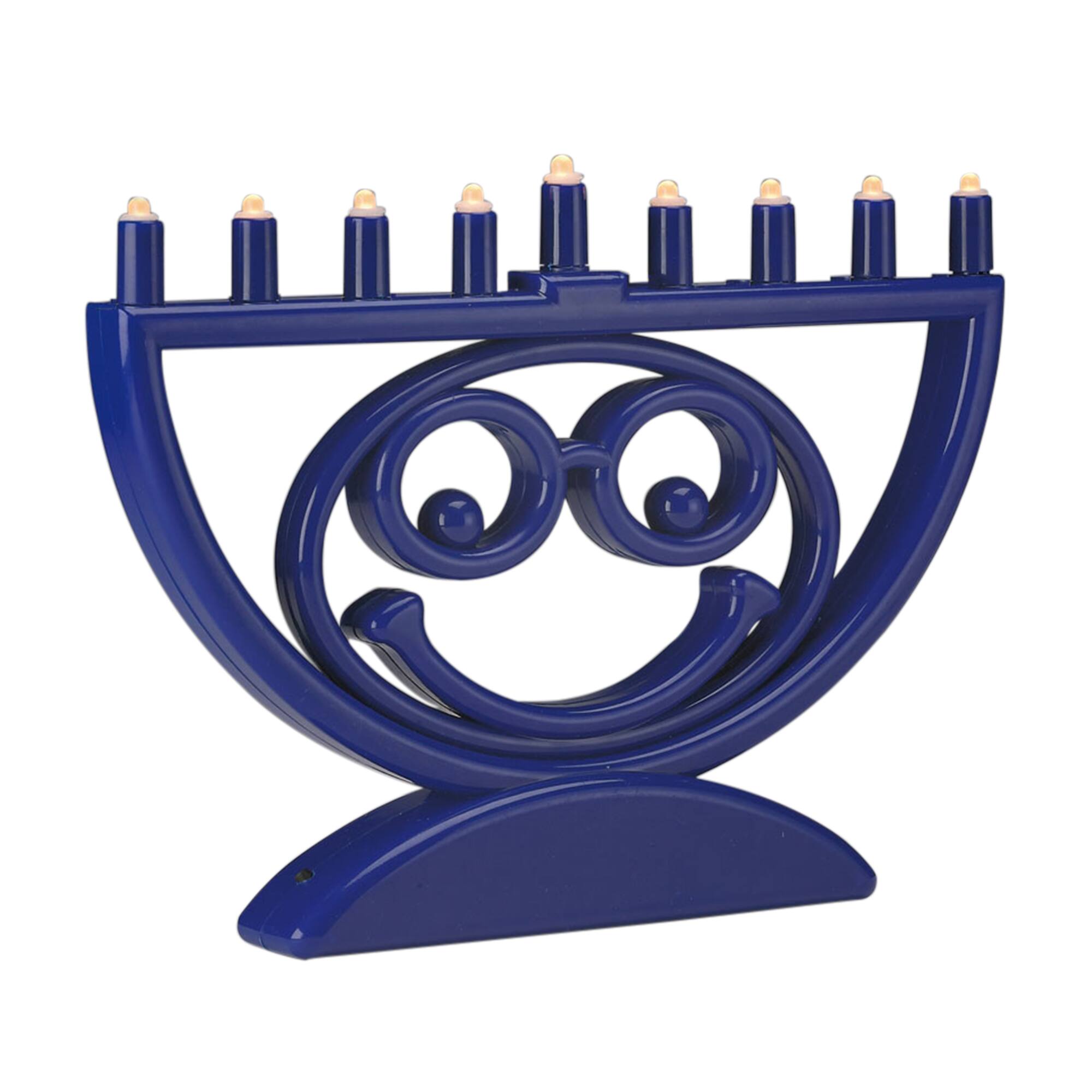 Front. Rite Lite - 8.5" Blue Battery Operated Multi Function LED Menoji Hanukkah Menorah - Blue.
