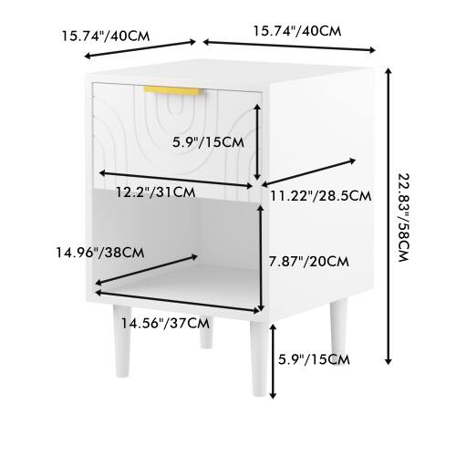 15.74"/40CM  
5.9"/15CM  
12.2"/31CM  
11.22"/28.5CM  
14.96"/38CM  
7.87"/20CM  
22.83"/58CM  
14.56"/37CM