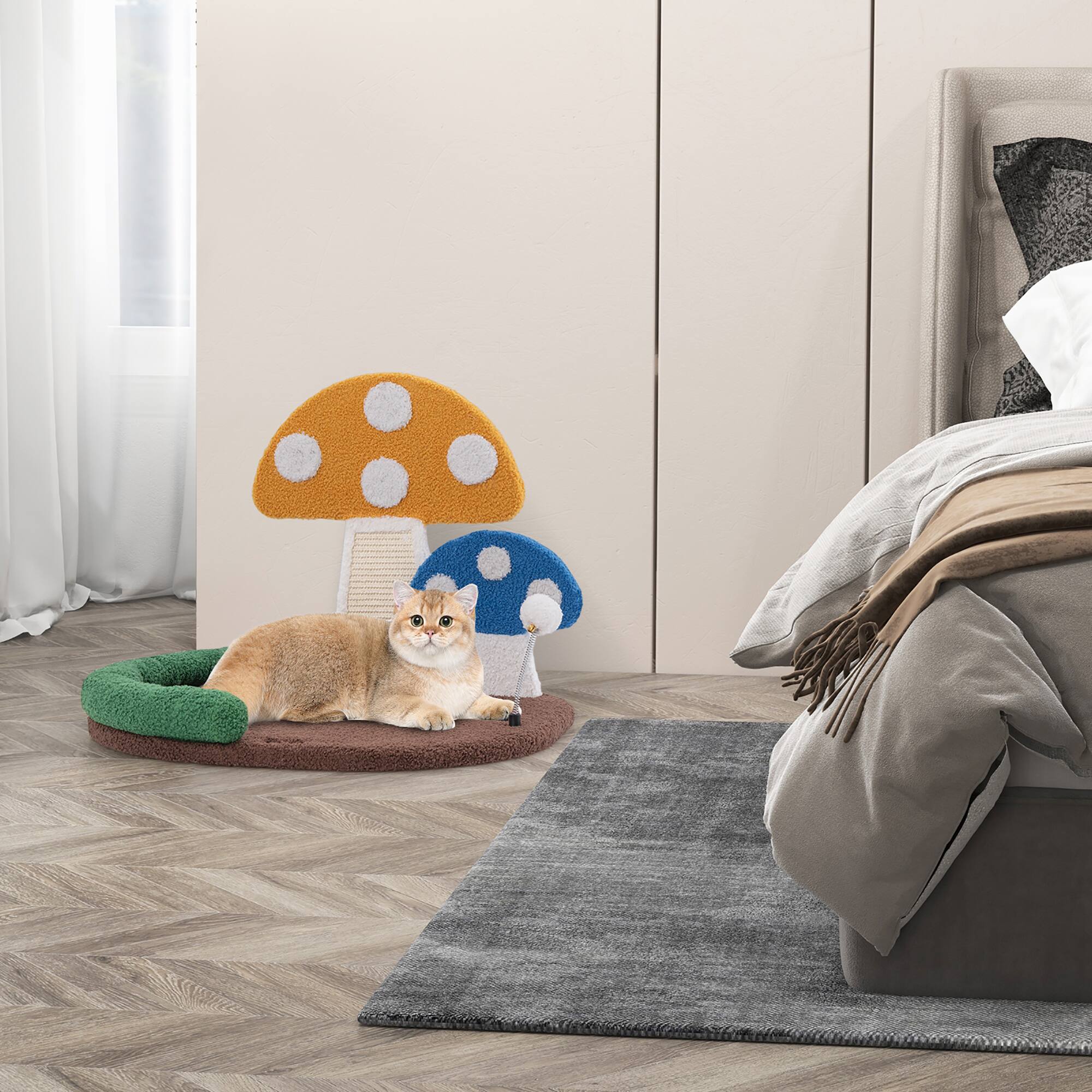 Alt View 1. Gymax - Gymax Mushroom Cat Bed for Indoor Cats w/ Comfy Napping Bed Sisal Scratching Board - Brown, Orange, Green, Blue.